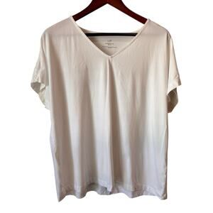 J JILL Women's Luxe Supima V-Neck Easy Tee Lightweight White Large Cap Sleeve